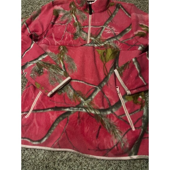 Realtree Pullover Quarter Zip Womens Small Fleece Pink Green Pockets Thumbholes - Picture 2 of 7